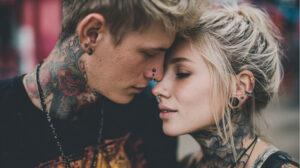 paar tatoos piercings